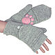 Mittens-mittens with caps (a level) with legs knit Grey, Mittens, Orenburg,  Фото №1