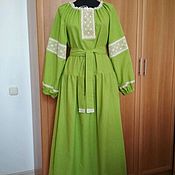 Одежда handmade. Livemaster - original item Linen long dress green 