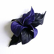 Украшения handmade. Livemaster - original item Brooch flower made of leather Blue Night Dark Blue Cobalt. Handmade.