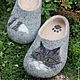 Felted Slippers. Women's felted Slippers. Sneakers flip flops, Slippers without heel. Felt Slippers. Felted Slippers. felt. Slippers to order 3-4 days. Slippers with cat
