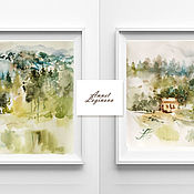 Картины и панно handmade. Livemaster - original item Watercolor diptych-a place in the mountains. Handmade.