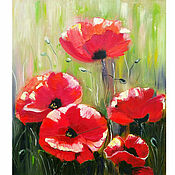 Картины и панно handmade. Livemaster - original item Oil painting of poppies flowers on an olive background. Handmade.