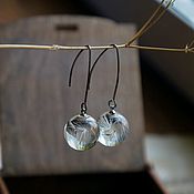 Серьги серебряные миниатюрные  с одуванчиком
