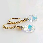 Украшения handmade. Livemaster - original item Swarovski Gold Drop Earrings with Cubic Zirconia, Wedding Earrings. Handmade.