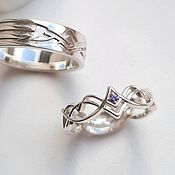 Свадебный салон handmade. Livemaster - original item Paired Wedding Rings Silver with Lilac Stone (Ob33). Handmade.