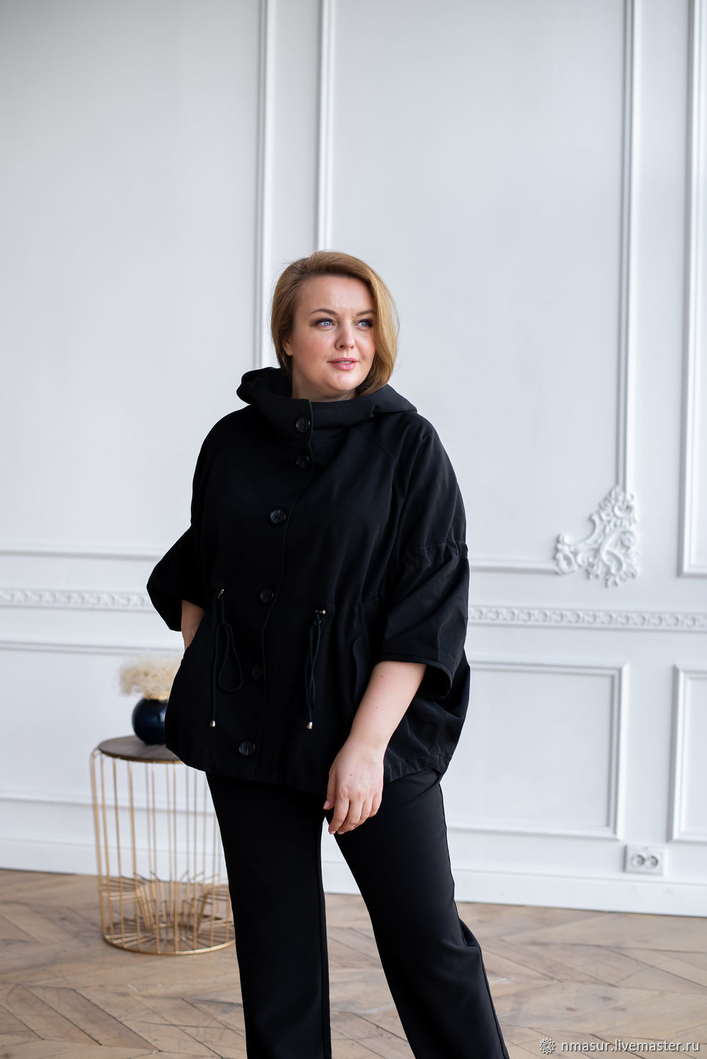 Parka made of thick viscose with a hood black Plus size, Wind Jackets, Novosibirsk,  Фото №1