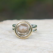Кольцо с кристаллом аквамарина, кольцо ручная работа