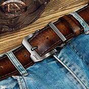 Ремешок для часов коричневый с белой строчкой TNWatchband35