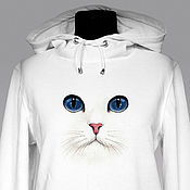 Одежда handmade. Livemaster - original item Hoodie White cat. Handmade.