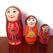 Русский стиль handmade. Livemaster - original item Bashkir Red Matryoshka Doll 3 - seater Bashkirochka. Handmade.