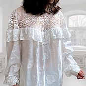 Одежда handmade. Livemaster - original item Boho - style cotton and lace blouse-Alexandra, milk. Handmade.