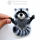 Little Raccoon brooch - felted little Coon - dry felting wool raccoon, Brooches, Sochi,  Фото №1