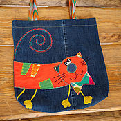 Сумки и аксессуары handmade. Livemaster - original item Denim bag "Red Cat". Handmade.