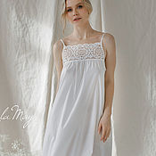 Одежда handmade. Livemaster - original item Cambric Cecile Nightgown with Spanish lace. Handmade.