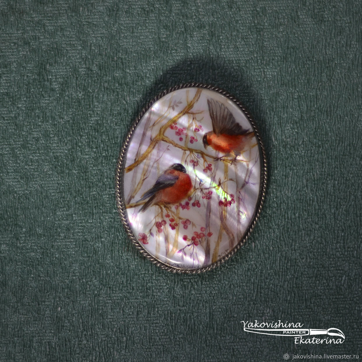 Brooch in the technique of lacquer miniature ' bullfinch', Brooches, Moscow,  Фото №1