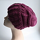 Hat female knitted with Burgundy leaves, Caps, Moscow,  Фото №1