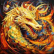Картины и панно handmade. Livemaster - original item Golden Dragon Painting. Fantasy art. buy painting artist. Handmade.