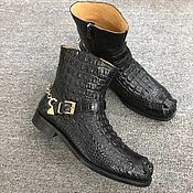 Обувь ручной работы handmade. Livemaster - original item Cossacks from the relief part of crocodile skin, black color.. Handmade.