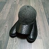 Обувь ручной работы handmade. Livemaster - original item Slip-ons and a baseball cap made of Python leather and grey tweed, in stock!. Handmade.