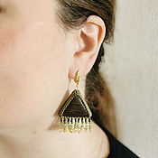 Украшения handmade. Livemaster - original item Brown triangular earrings made of wood with chrysolite and citrine. Handmade.