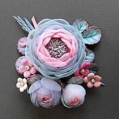 Украшения handmade. Livemaster - original item Brooch: Cloud Roses Bouquet Handmade Flowers Fabric Genuine Leather. Handmade.