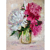 Картины и панно handmade. Livemaster - original item Painting Flowers bouquet of peonies in a vase oil palette knife. Handmade.