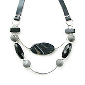 Украшения handmade. Livemaster - original item Leather necklace with onyx, black multi-row necklace 