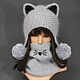 Set of 3 things: Hat with Ears Cat Snood Mittens with paws, Headwear Sets, Orenburg,  Фото №1