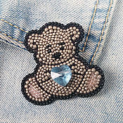 Украшения handmade. Livemaster - original item Brooch made of beads Teddy Bear with a heart, brooch bear. Handmade.