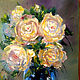 Oil painting. A bouquet of yellow roses

