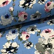 Материалы для творчества handmade. Livemaster - original item Fabric: Linen stretch Roses on grey and Blue. Handmade.