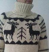 Одежда handmade. Livemaster - original item White deer sweater sheep wool 100%. Handmade.