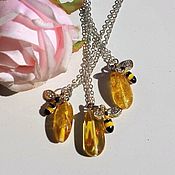 Бусы янтарь с кулоном из натуральных камней янтарь ожерелье желтый мёд