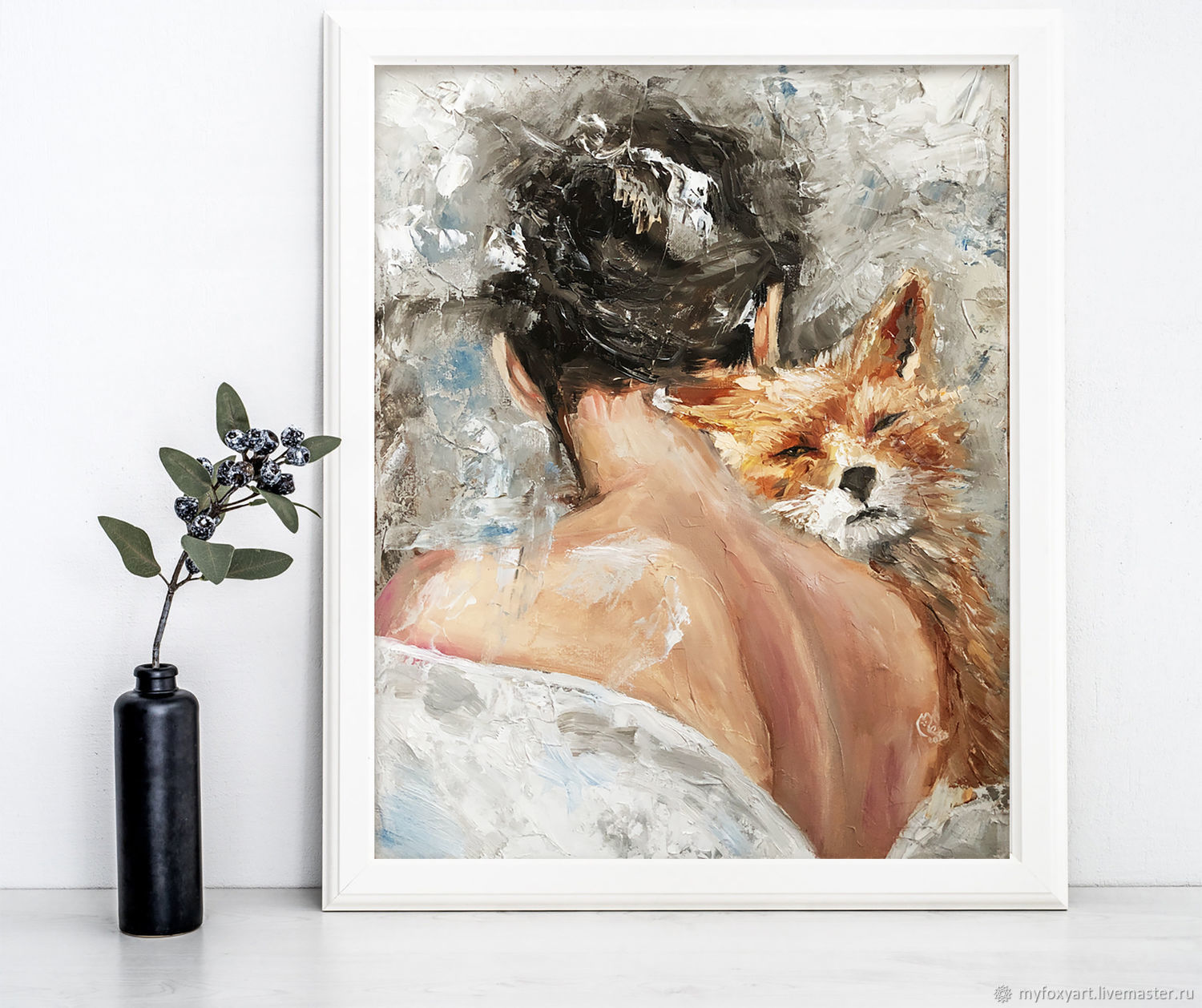 Painting of a fox, painting with a fox, portrait of a girl with a fox, Pictures, St. Petersburg,  Фото №1