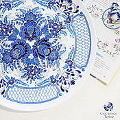 Картины и панно handmade. Livemaster - original item Wall Plate Ice Roses. Gzhel. Painting on ceramics. Handmade.