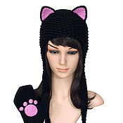 Аксессуары handmade. Livemaster - original item Hat with Cat ears knitted women`s black warm. Handmade.