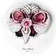 Burgundy White Orchid Brooch with tourmalines and garnets, Brooches, Krasnoyarsk,  Фото №1