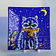 Тарелка квадрат "Котик". Авторская посуда. Фьюзинг. Тарелки. glass.art.boutique. Интернет-магазин Ярмарка Мастеров.  Фото №2