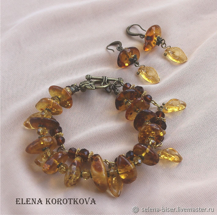 Браслет серьги янтарь натуральные камни Солнечный подарок женщине