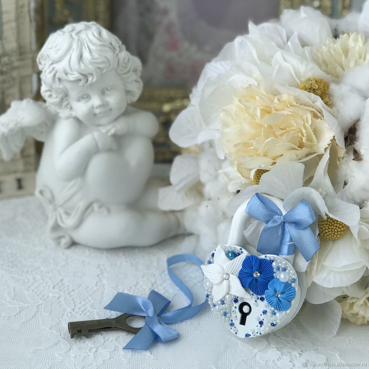 Свадебный замочек "Лебеди" (синие), Замки, Одинцово,  Фото №1