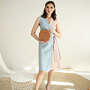 Одежда handmade. Livemaster - original item Dress-vest on the smell of linen Color block, dress pink blue. Handmade.