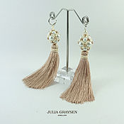 Earrings with French fullerenes rose quartz and tassels