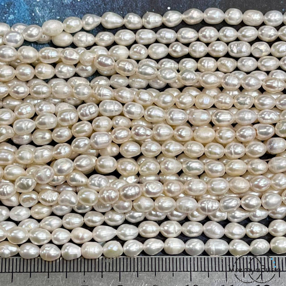 Жемчуг натуральный речной овальный ок. 5х6 мм, цв. белый (нить) купить ...