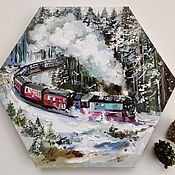 Картины и панно handmade. Livemaster - original item Winter Express - oil painting with a train on canvas. Handmade.