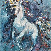 Картины и панно handmade. Livemaster - original item Oil painting White horse Impressionism animal on canvas as a gift. Handmade.