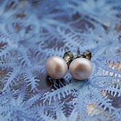 Украшения handmade. Livemaster - original item Stud earrings with natural milky pink pearls. Handmade.