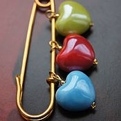 Украшения handmade. Livemaster - original item Pin brooch with three colored hearts. Handmade.
