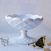 Посуда handmade. Livemaster - original item Vintage Glass Candy Bowl fruit bowl on a Milk Glass leg. Handmade.