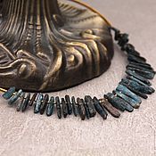Украшения handmade. Livemaster - original item Short necklace with kyanite blue light under the neck small gold brass. Handmade.