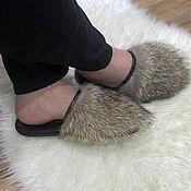 Обувь ручной работы handmade. Livemaster - original item Men`s Wolf Fur Slippers. Handmade.